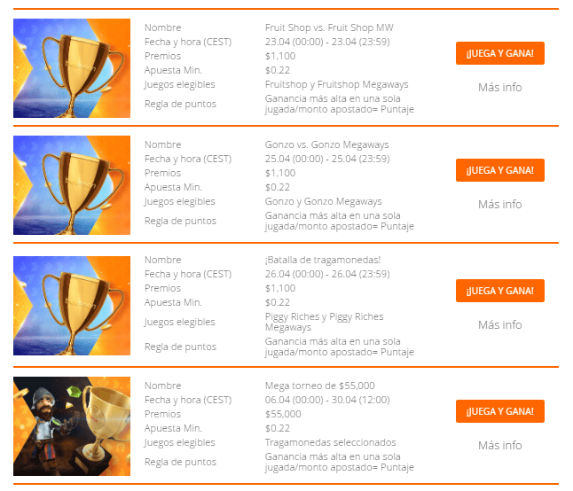 torneos disponibles abril