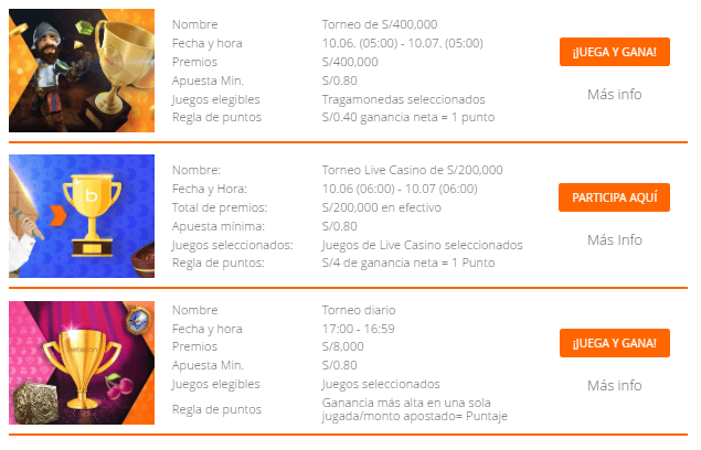 horarios de torneo de casino