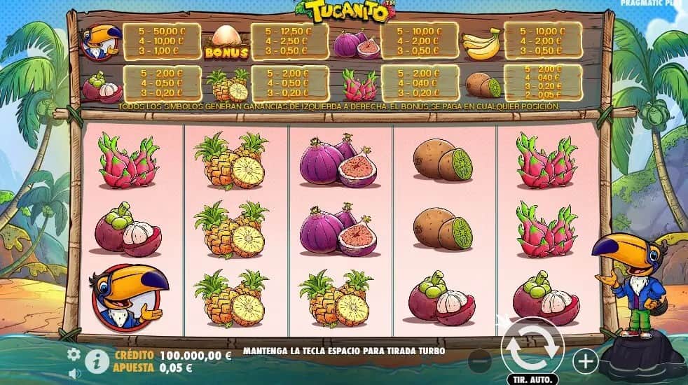 Interfaz de la Tragamonedas Tucanito